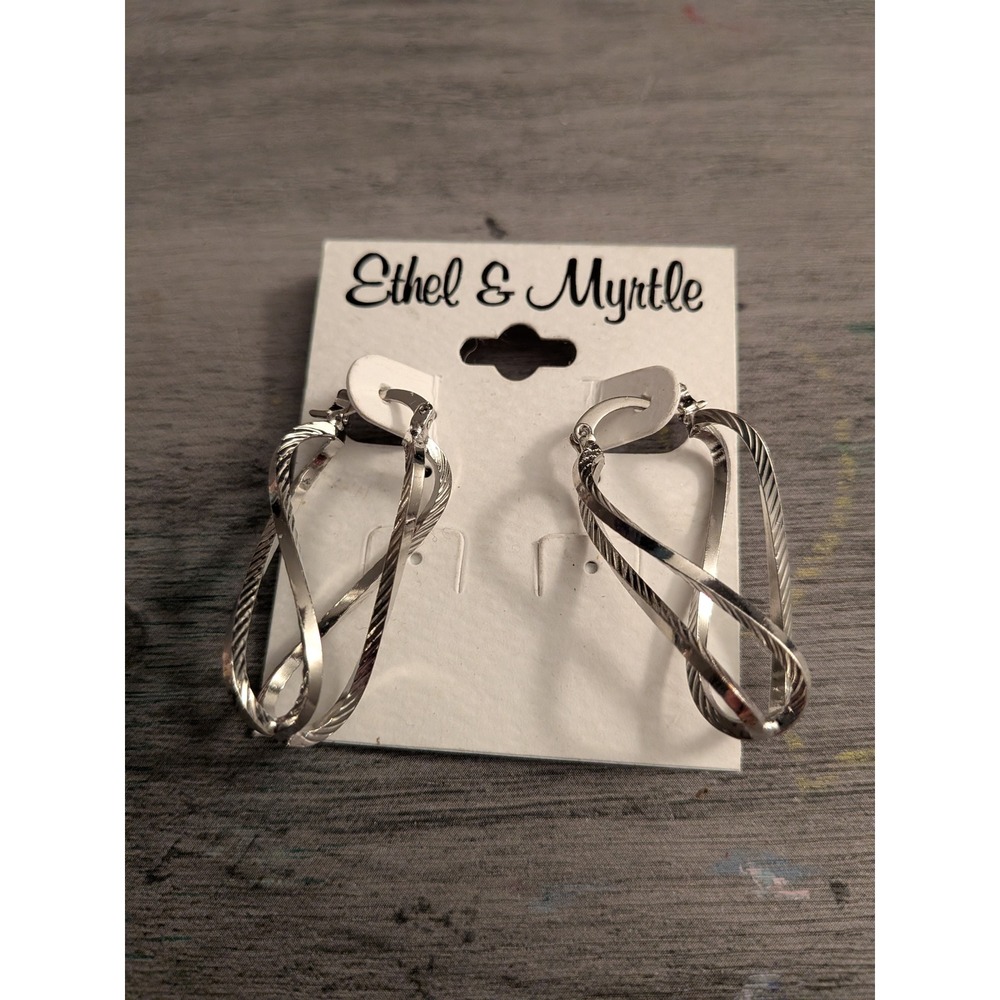 Ethel & Myrtle Silver Tone Double Loop Infinity Twisted Hoop Earrings NWT